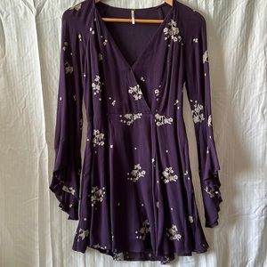 Free People purple embroidered flare sleeve dress